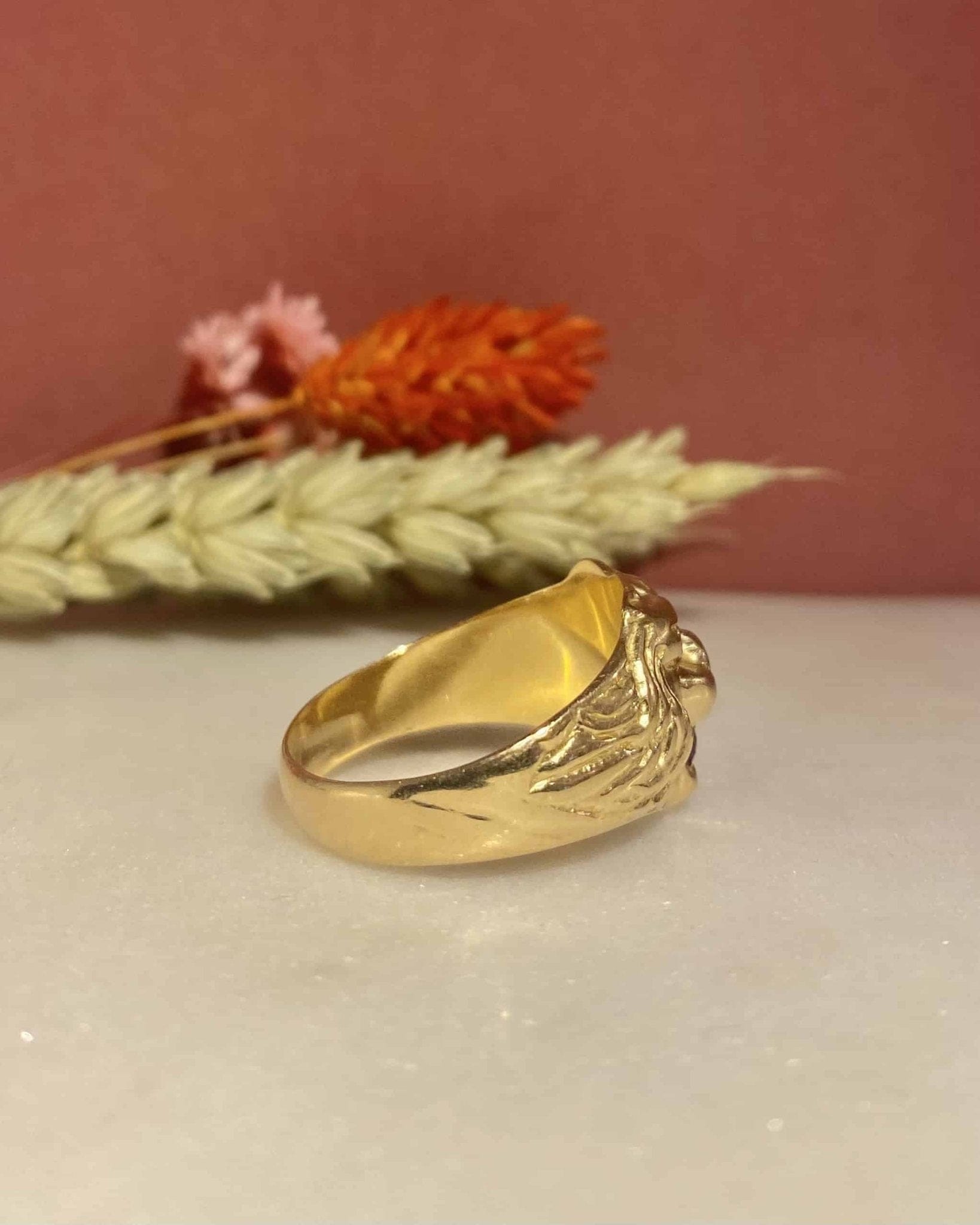 Chevalière Vintage Lion Rubis "Zofia" - Elliade Paris