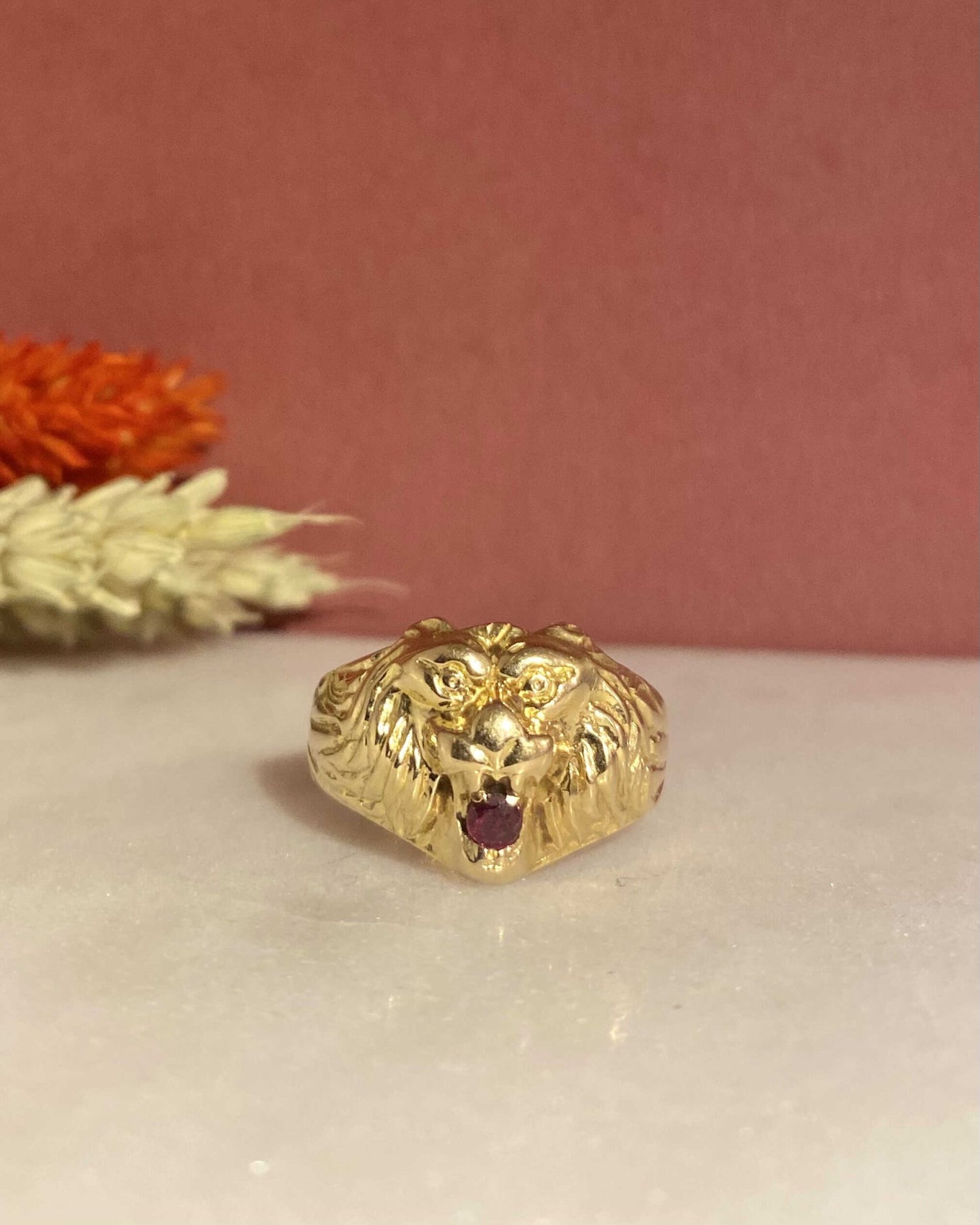 Chevalière Vintage Lion Rubis &quot;Zofia&quot; - Elliade Paris