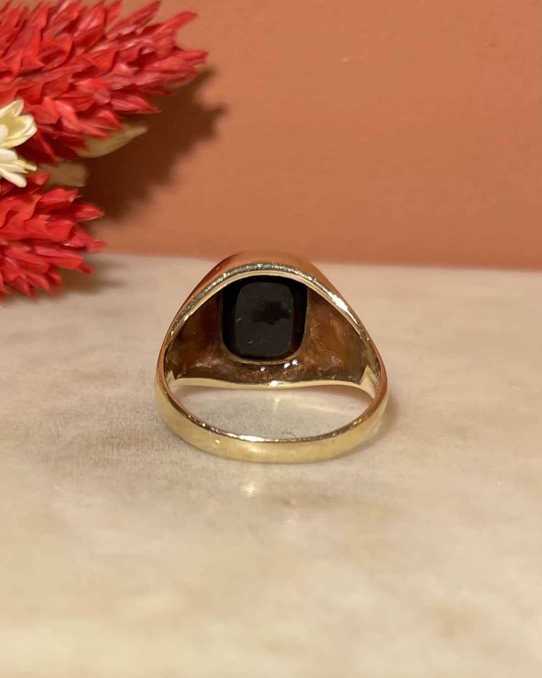 Chevalière vintage Onyx &amp; Diamant "Astrid" - Elliade Paris