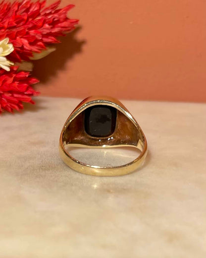Chevalière vintage Onyx &amp; Diamant &quot;Astrid&quot; - Elliade Paris