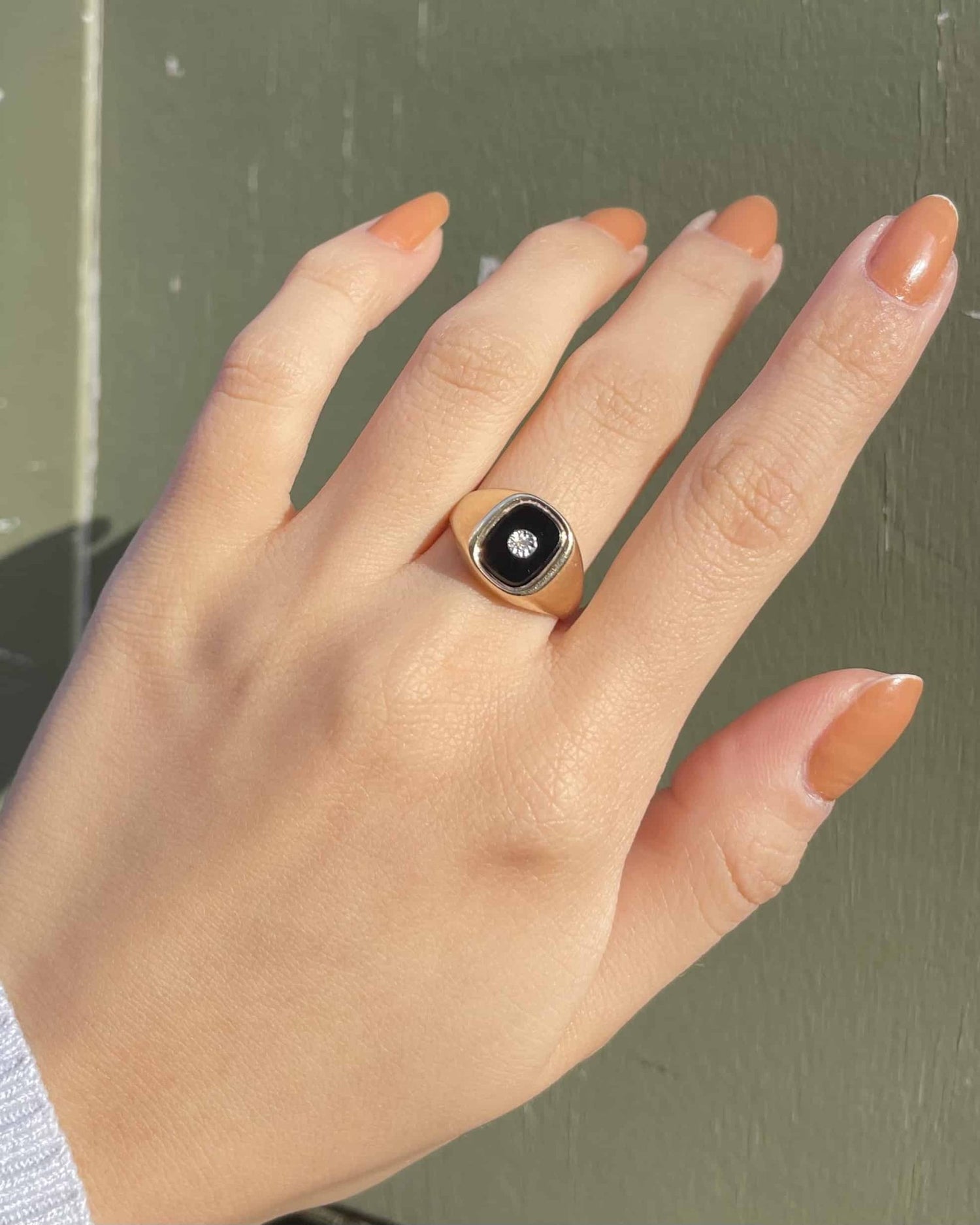 Chevalière vintage Onyx &amp; Diamant &quot;Astrid&quot; - Elliade Paris