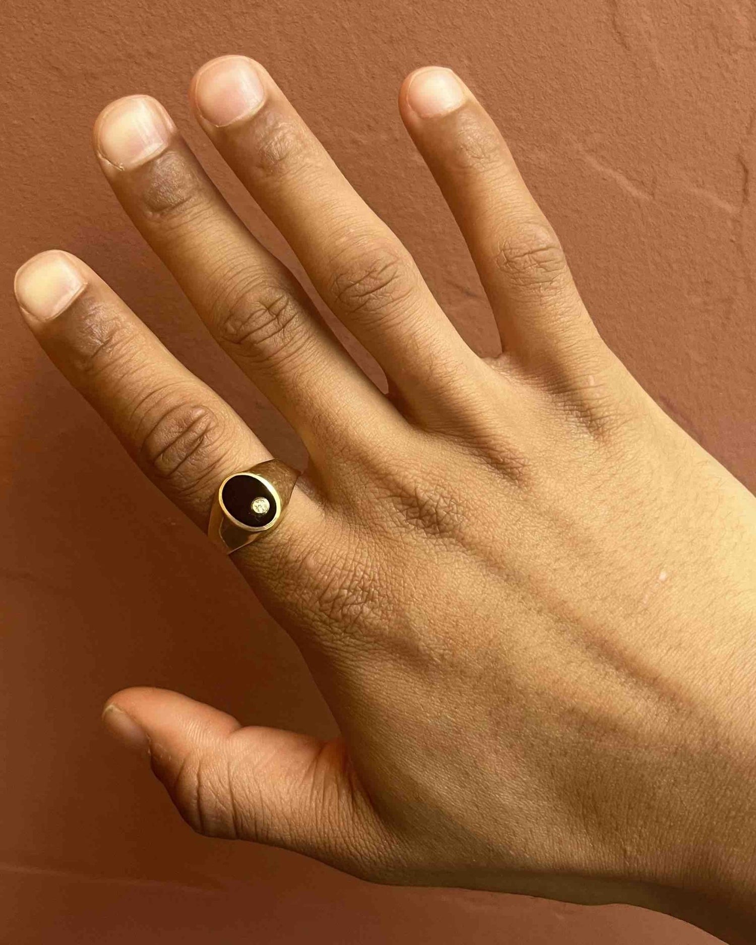 Chevalière vintage Onyx &amp; Diamant &quot;Manon&quot; - Elliade Paris