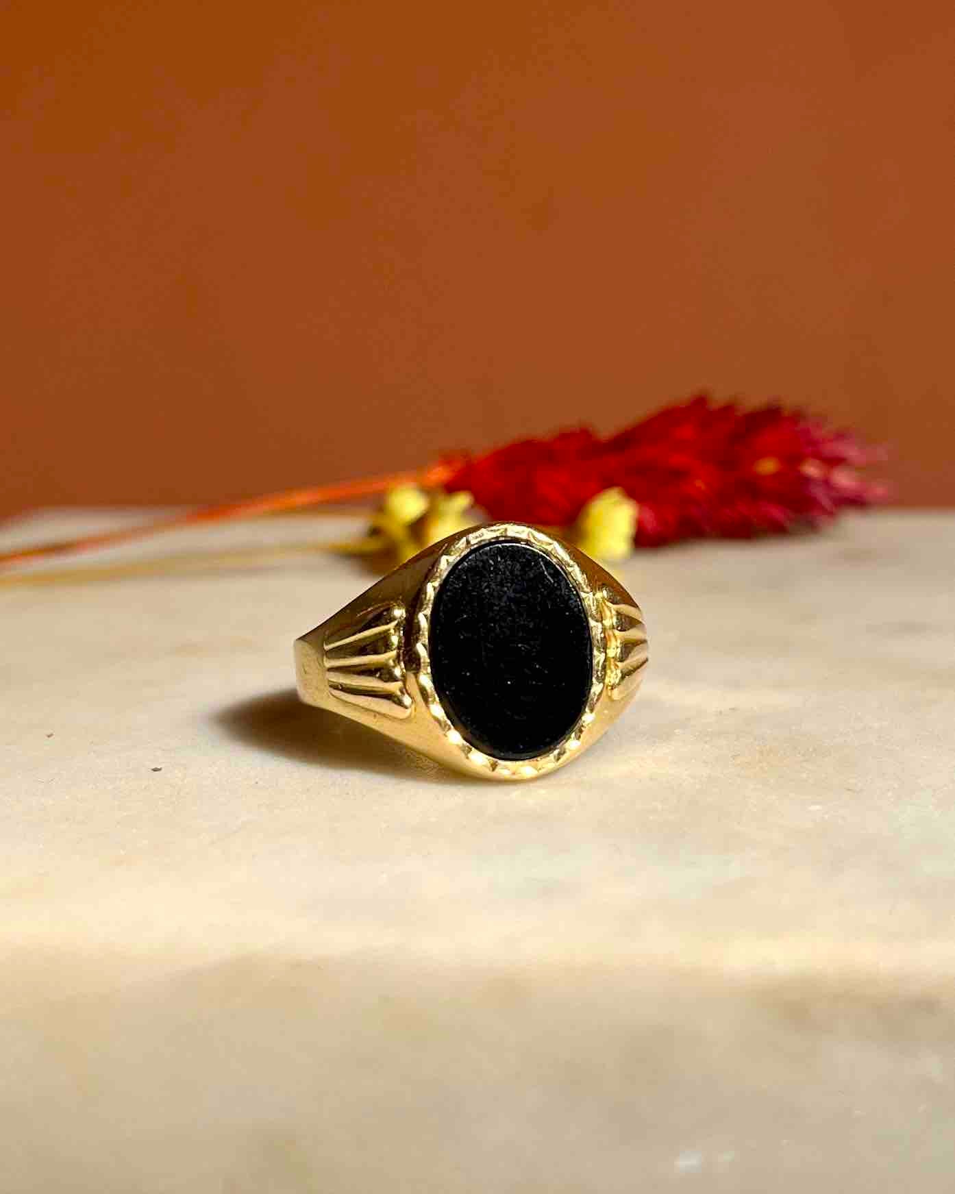 Chevalière vintage Onyx &quot;Gaëlle&quot; - Elliade Paris