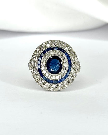 Bague Style Art-Déco Saphirs 1.78 carat &amp; Diamants 0.52 carat "Anéïa"