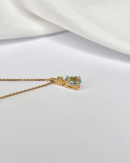 Collier Aigue - marine poire 0.80 carat, Diamant &amp; Or 18 carats &quot;Catalia&quot; - Elliade Paris