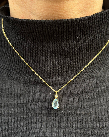 Collier Aigue - marine poire 0.80 carat, Diamant &amp; Or 18 carats &quot;Catalia&quot; - Elliade Paris