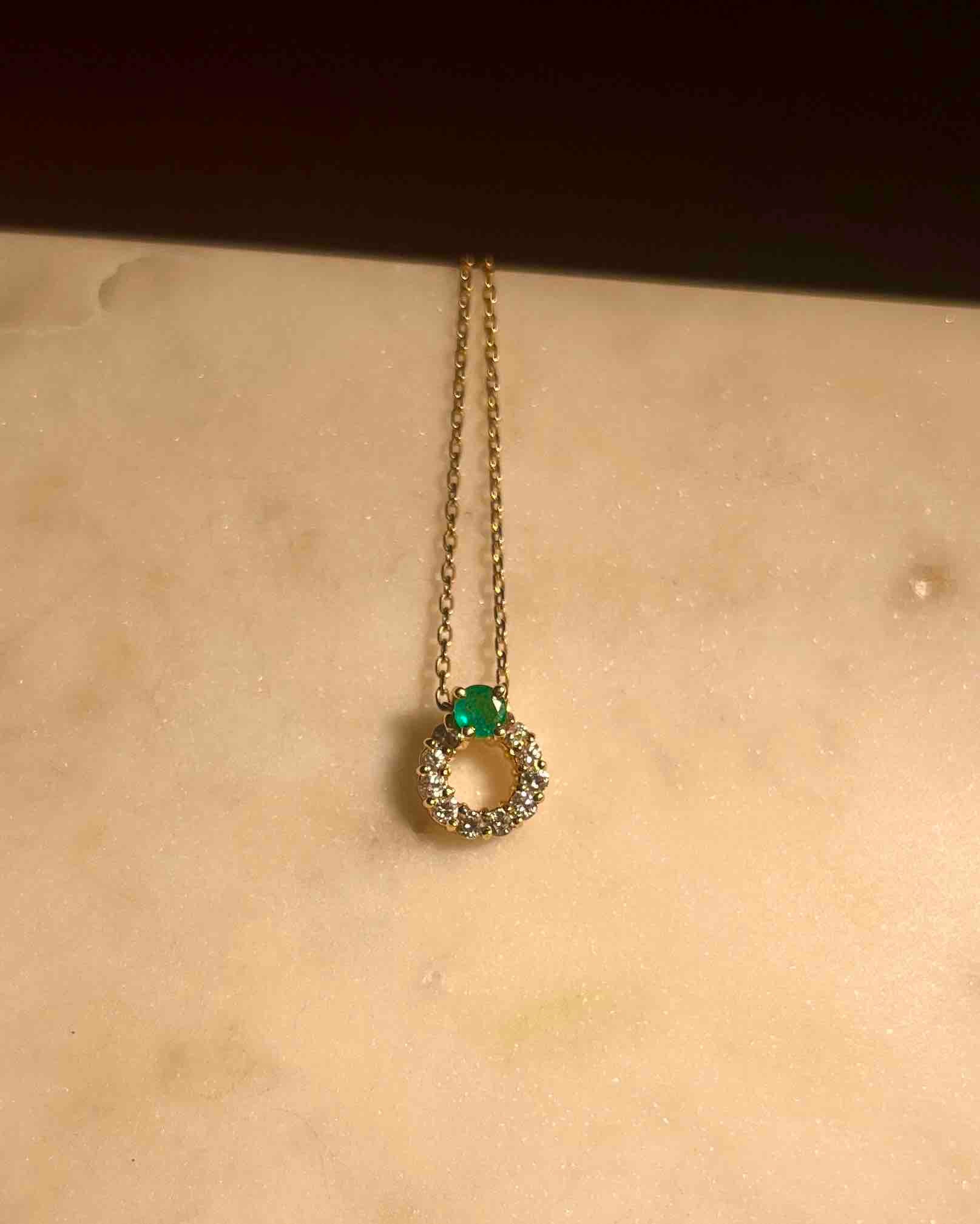 "Madeline" emerald and ten diamond necklace