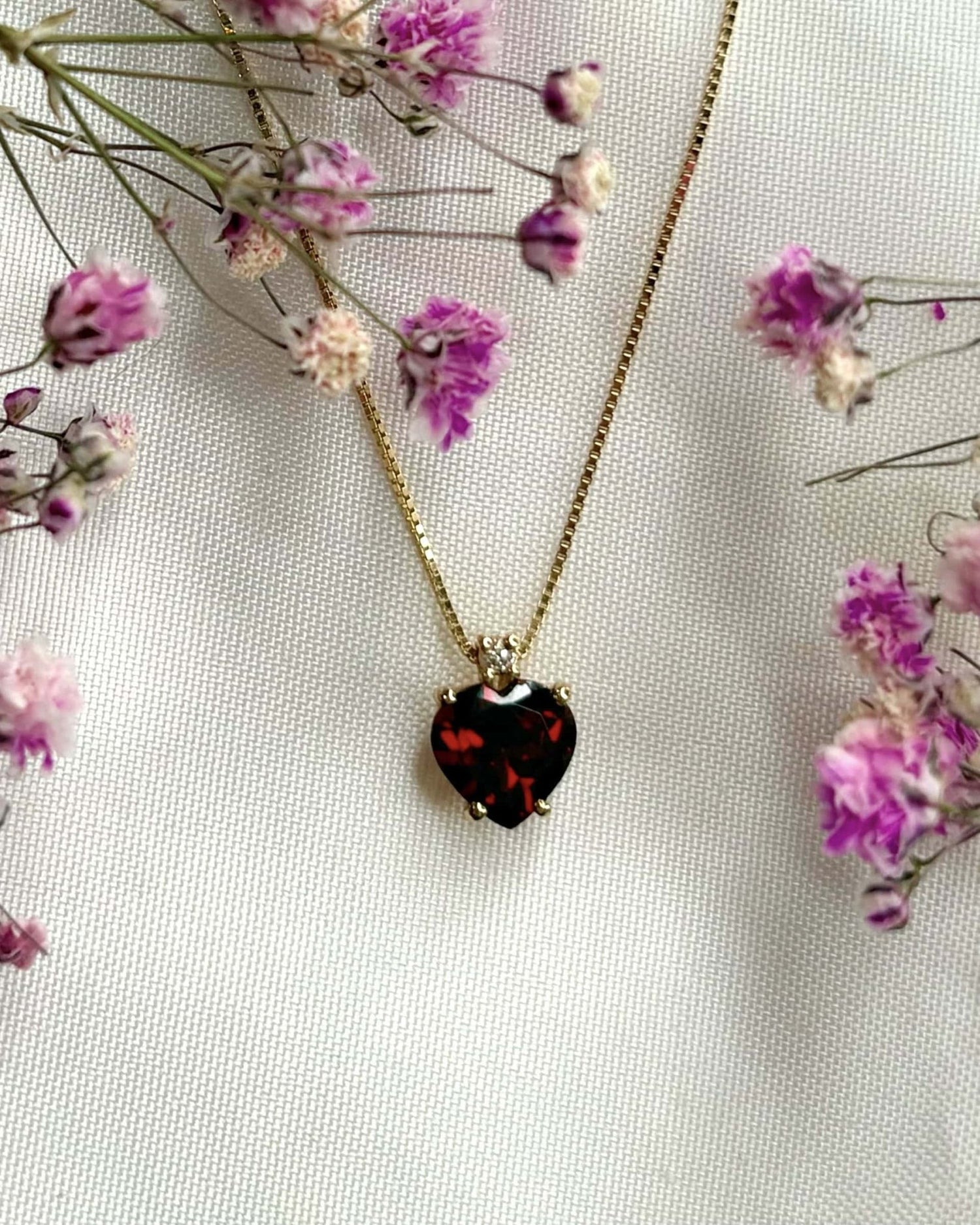 Collier Grenat 0.85 carat &amp; Diamant &quot;Désirée&quot; - Elliade Paris