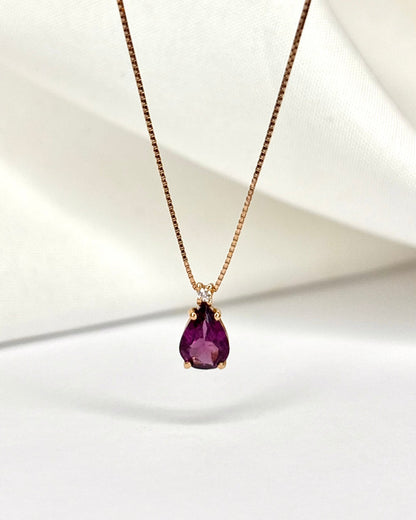 Collier Grenat Poire 0.65 carat &amp; Diamant &quot;Gina&quot; - Elliade Paris