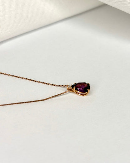 Collier Grenat Poire 0.65 carat &amp; Diamant &quot;Gina&quot; - Elliade Paris