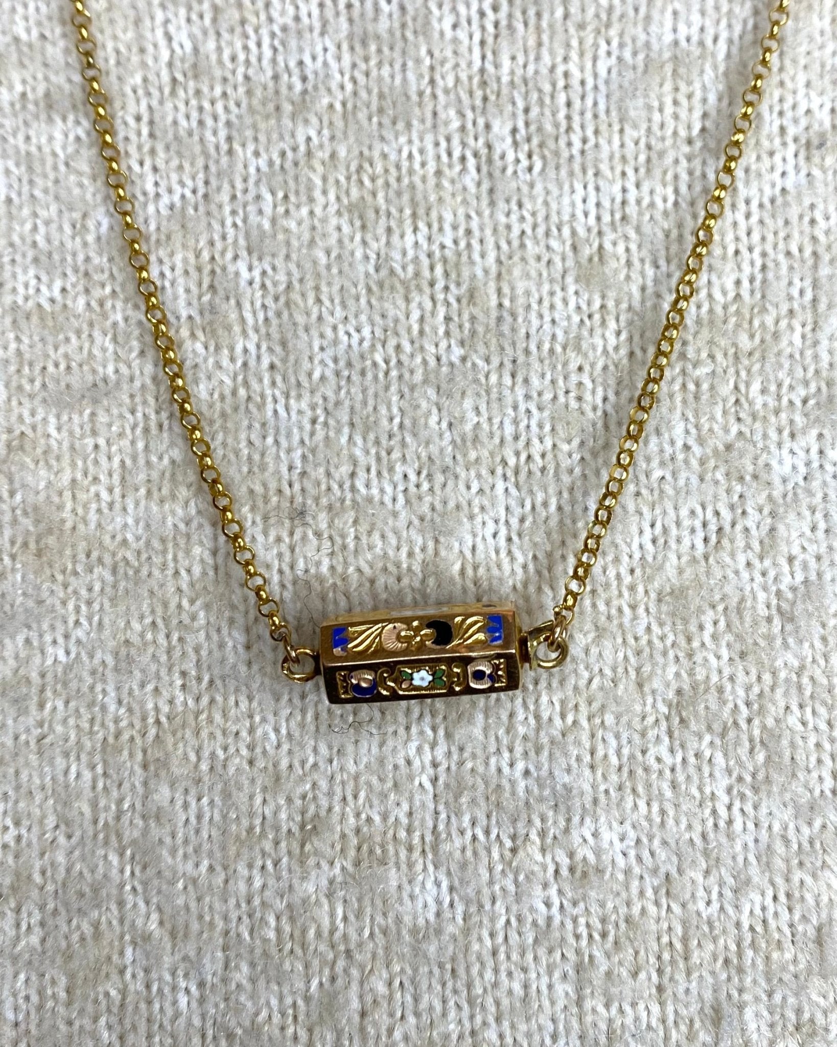 Collier victorien capsule émaillée &amp; or Jaune 18 carats 4.87 g "Sabine" - Elliade Paris