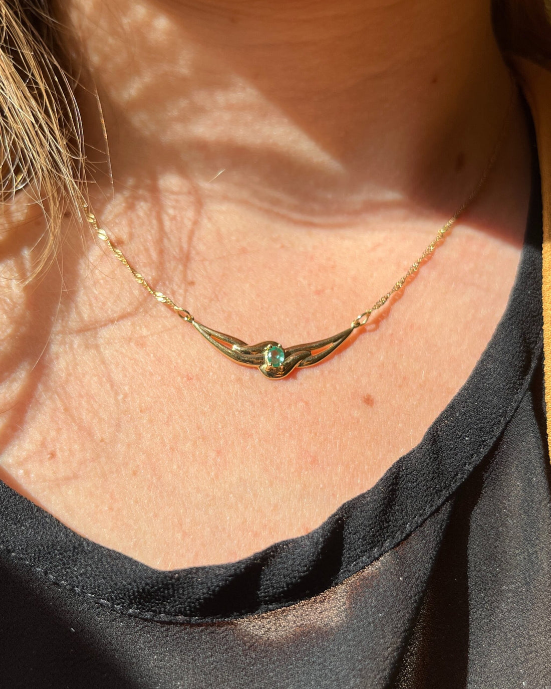 Collier vintage or &amp; émeraude &quot;Argentine&quot;