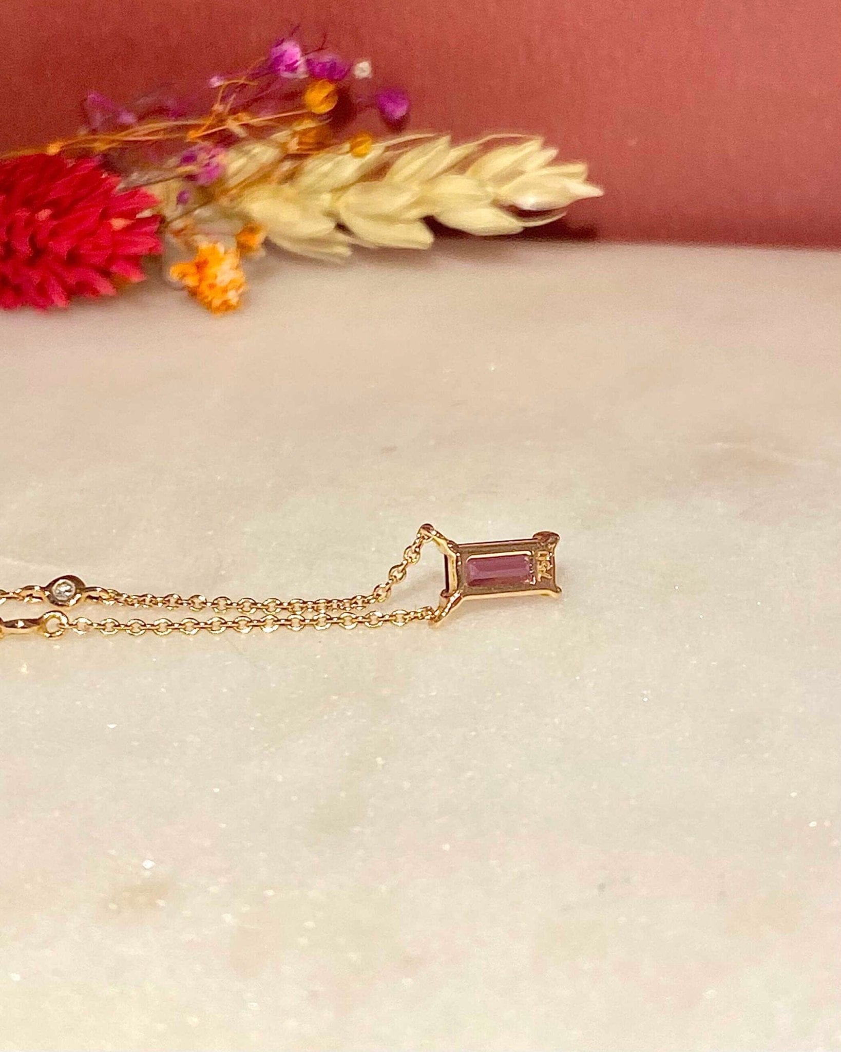 Collier vintage Grenat 0.40 carat &amp; diamants "Myrtille" - Elliade Paris