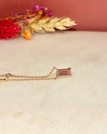 Collier vintage Grenat 0.40 carat &amp; diamants &quot;Myrtille&quot; - Elliade Paris
