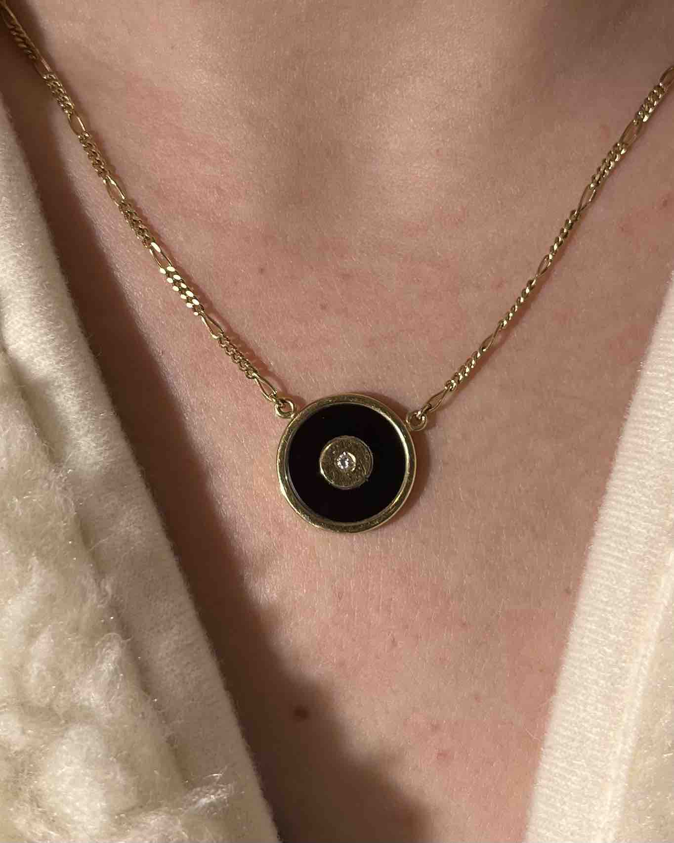 Collier vintage Onyx &amp; diamant "Klya" - Elliade Paris