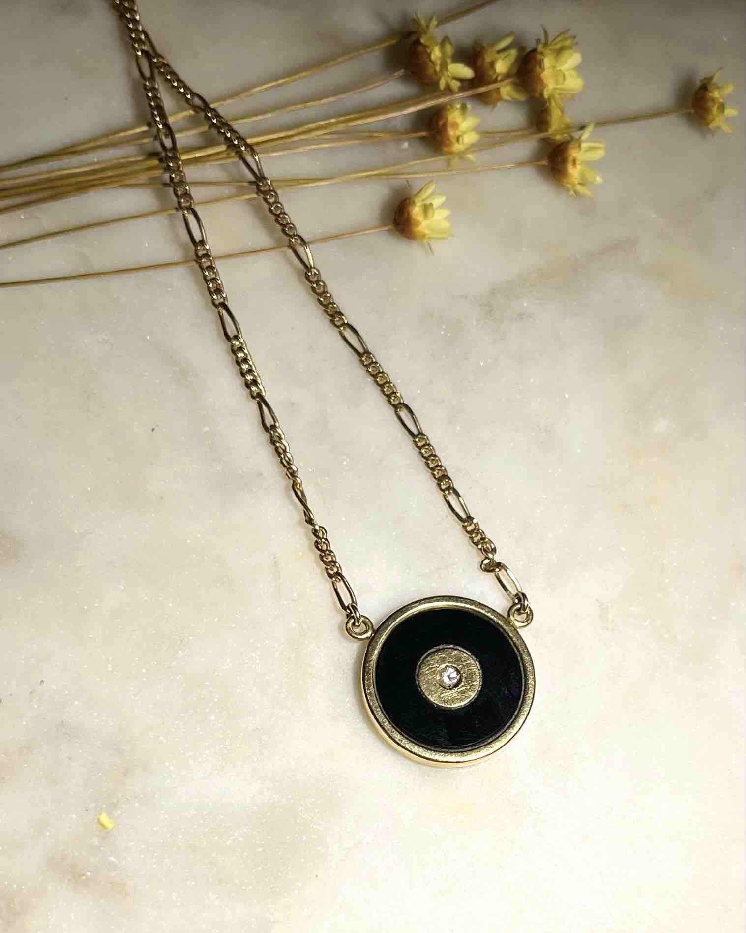 Collier vintage Onyx &amp; diamant "Klya" - Elliade Paris