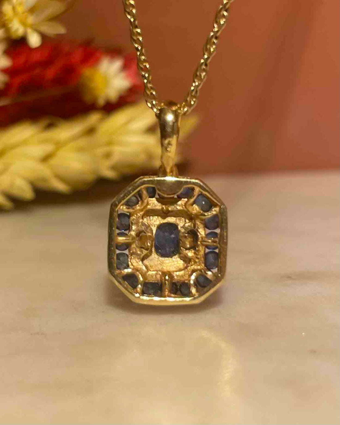 Colgante estilo Art Déco con zafiros y diamantes &quot;Annie&quot;
