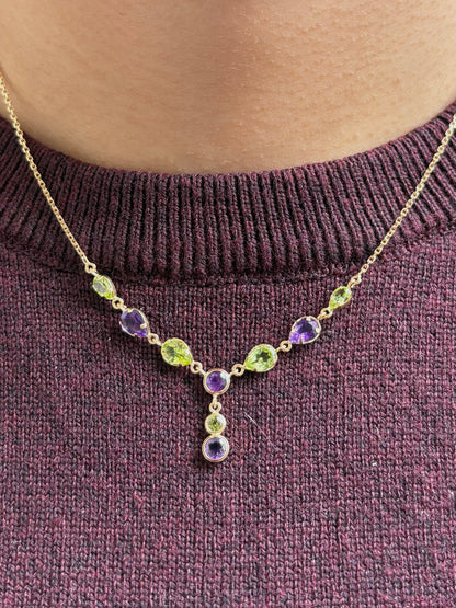 Collier Améthystes 1.35 carat, Péridots 1.40 carat &amp; or 18 carats &quot;Séréna&quot;