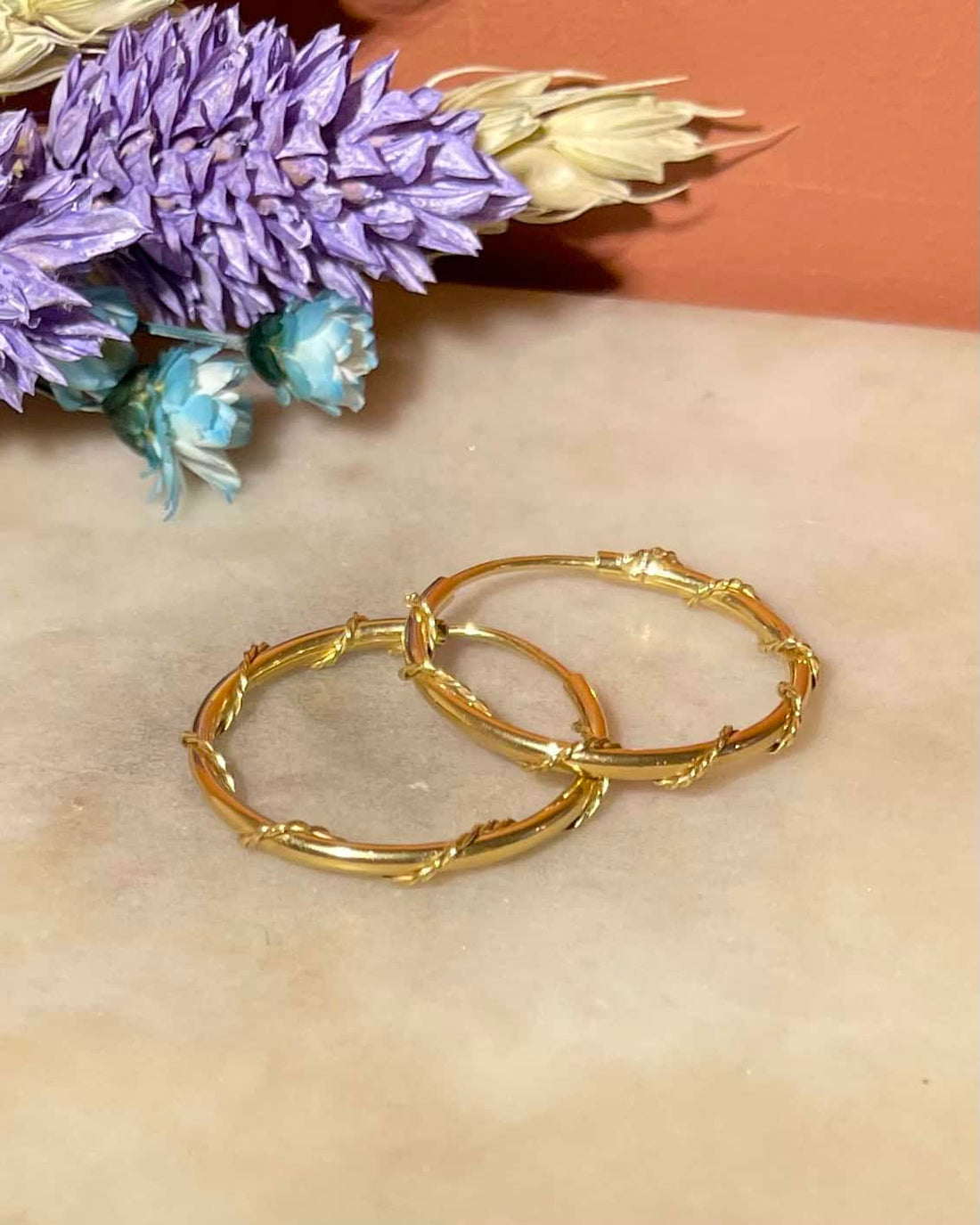 Vintage Gold Twisted Hoop Earrings "Marjolaine"