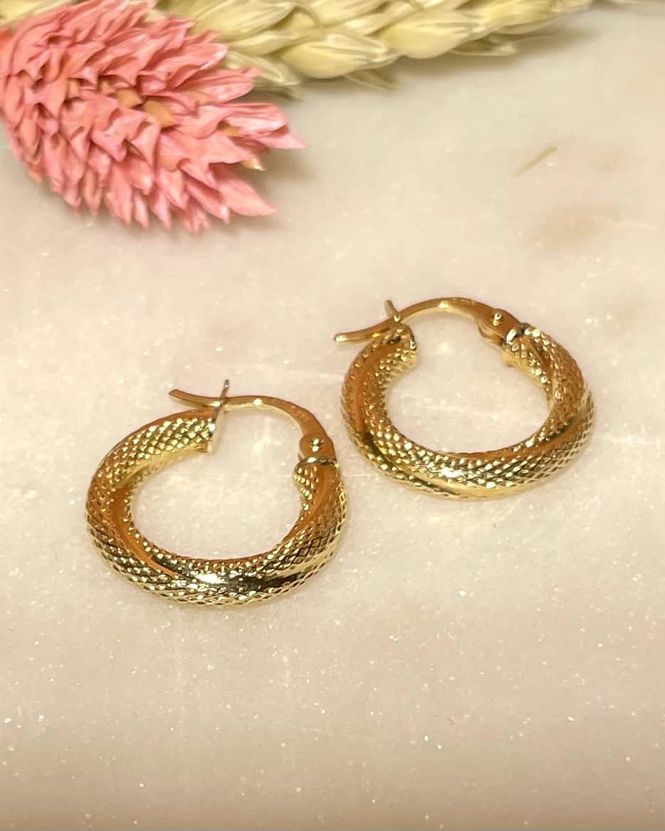 Vintage Yellow Gold "Slane" Hoop Earrings