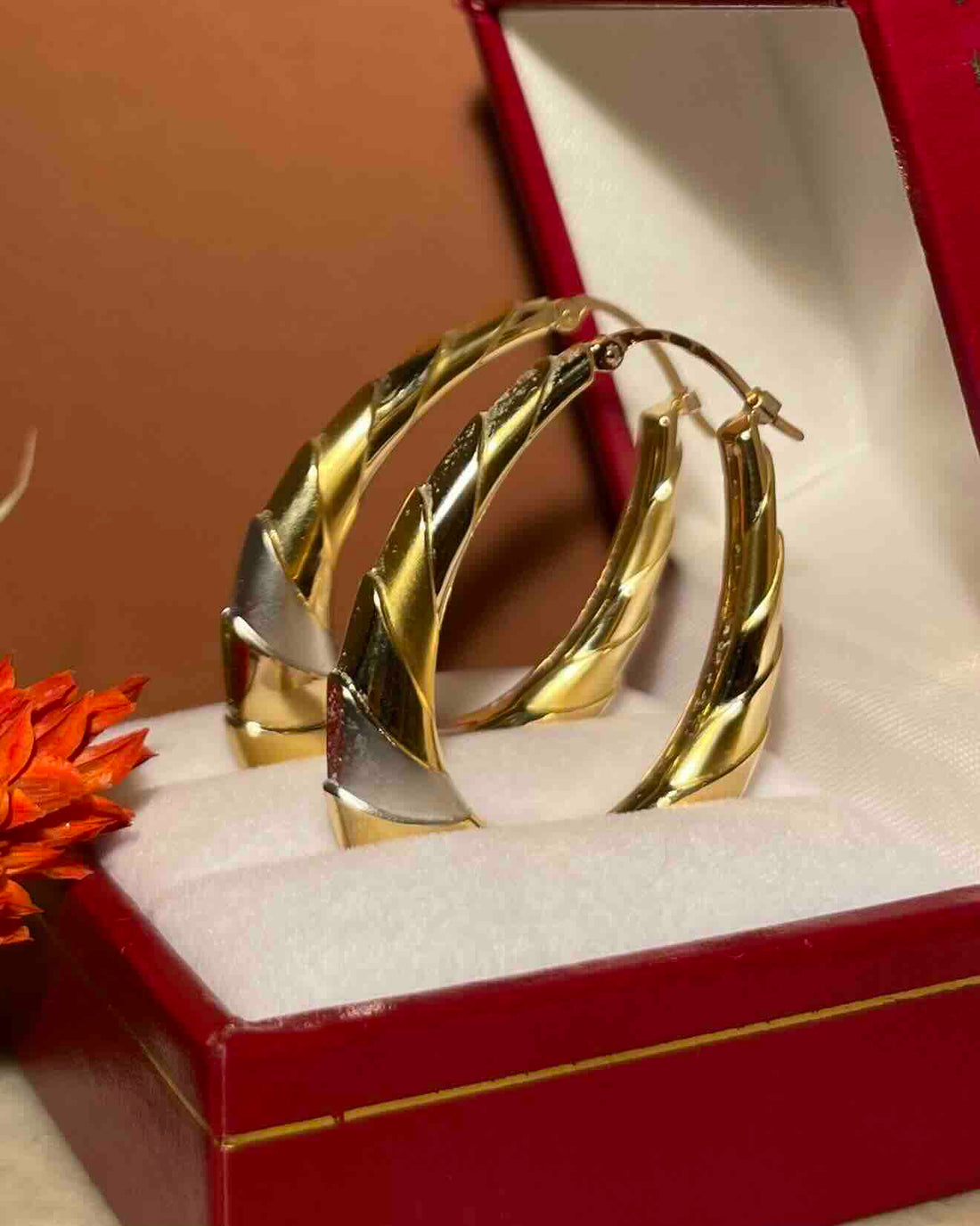 Vintage "Sallie" Two-Tone Gold Twisted Hoop Earrings