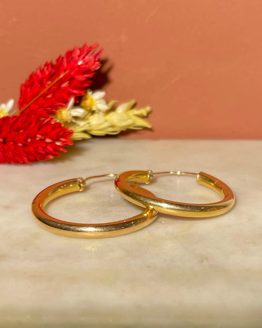 Vintage 18K Rose Gold "Cameo" Hoop Earrings
