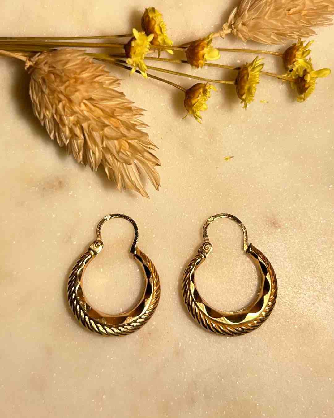 Pendientes de aro trenzados vintage de oro "Sandy"
