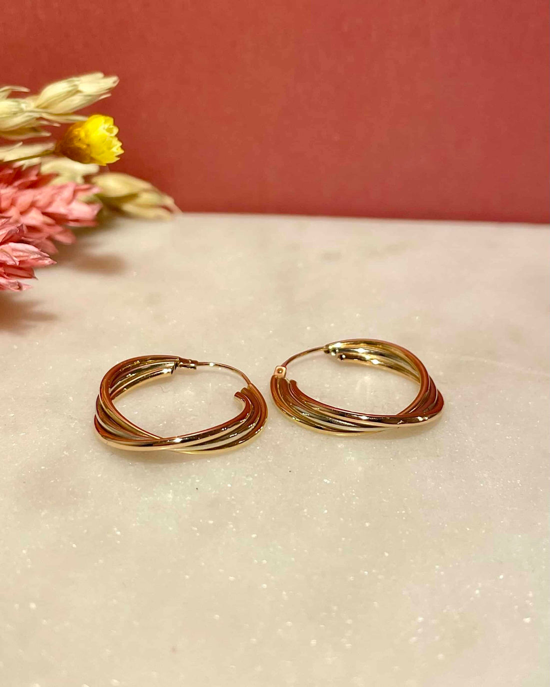 Vintage "Noalie" Three Gold Twisted Hoop Earrings