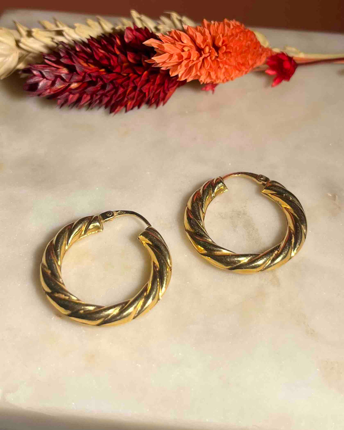 Pendientes vintage de aro de oro trenzado "Sarane"