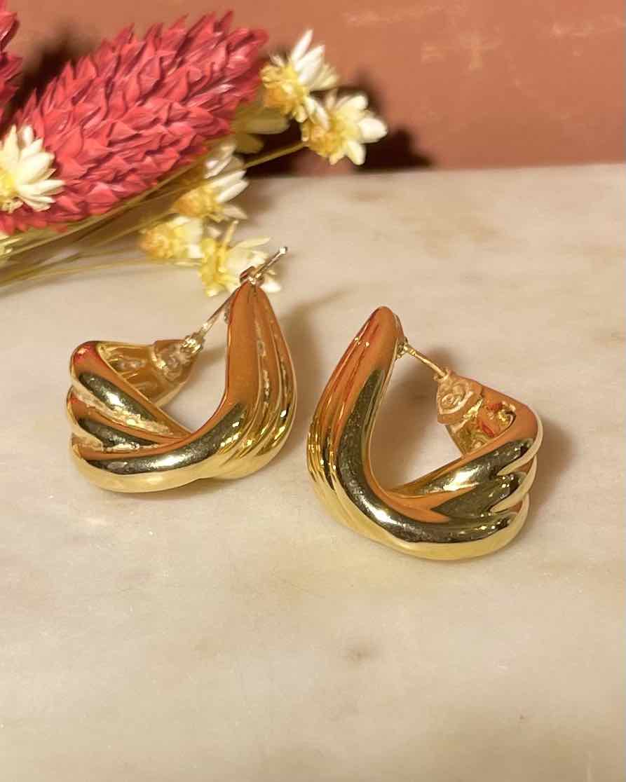 Pendientes vintage de aro de oro trenzado "Lara"