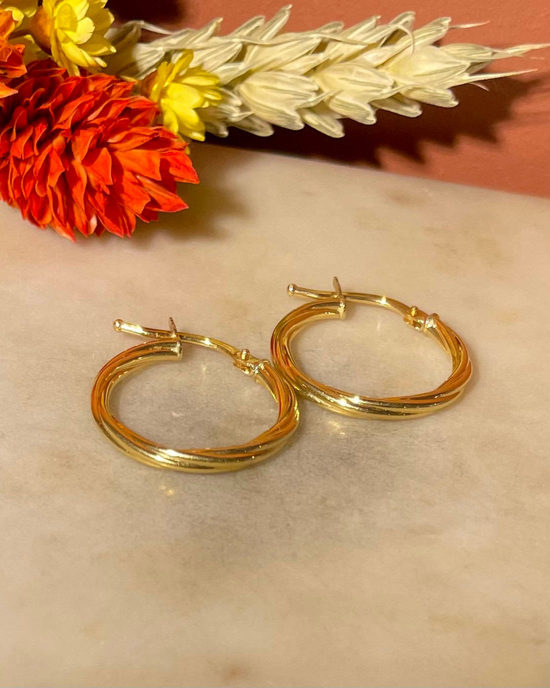 Vintage Gold Twisted Hoop Earrings "Clara"