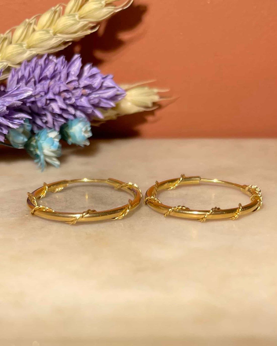 Vintage Gold Twisted Hoop Earrings "Marjolaine"