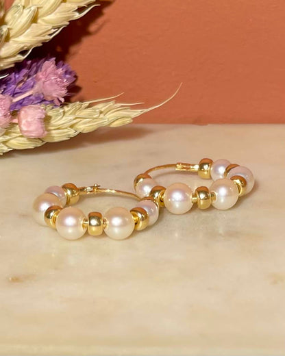 Vintage 18 Carat Gold &amp;amp; Pearl "Keïra" Hoop Earrings