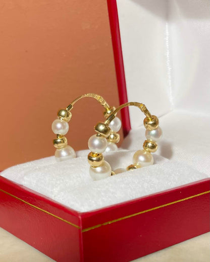 Vintage 18 Carat Gold &amp;amp; Pearl "Keïra" Hoop Earrings