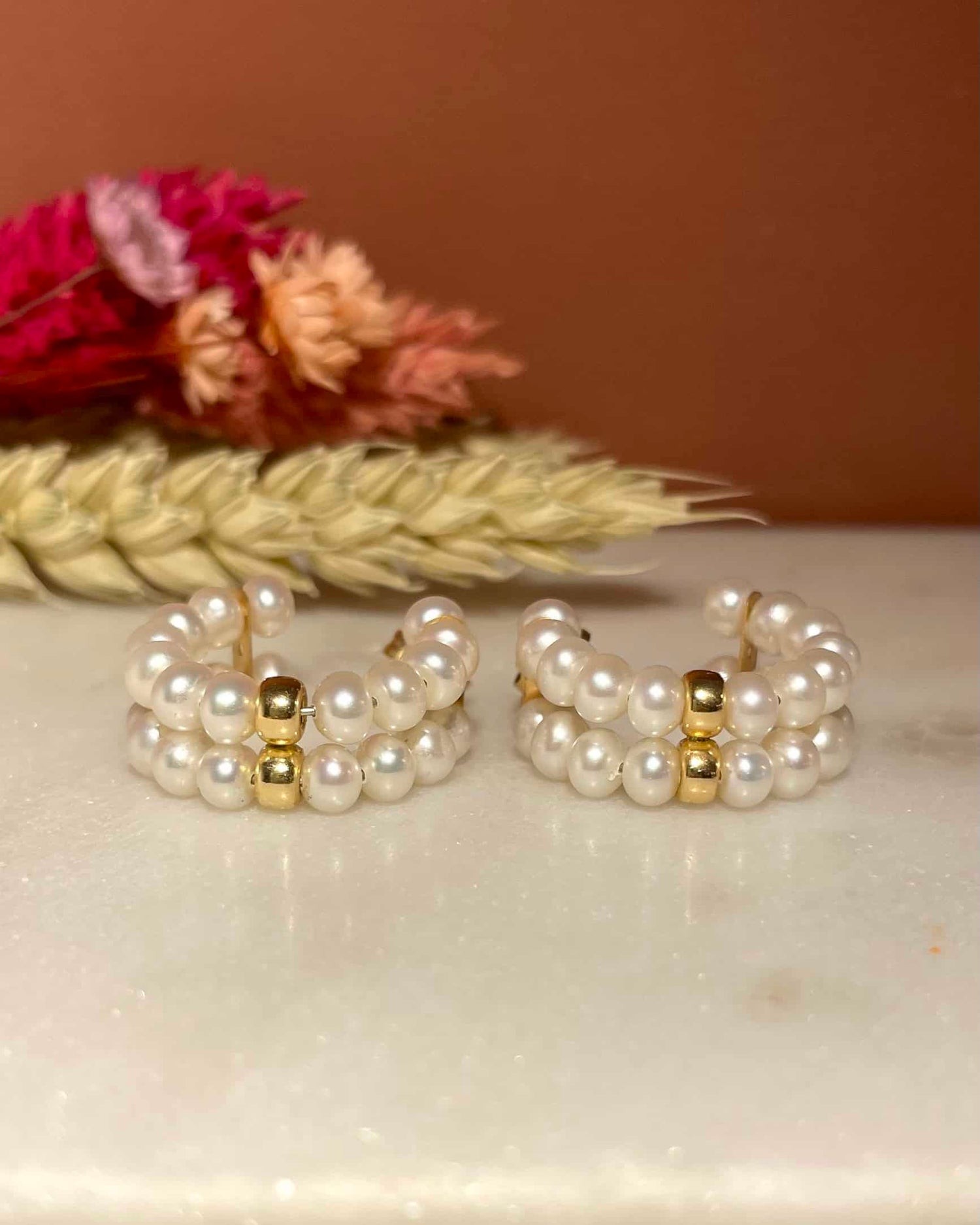 Vintage Half Hoop Earrings 48 Pearls &quot;Angelica&quot;