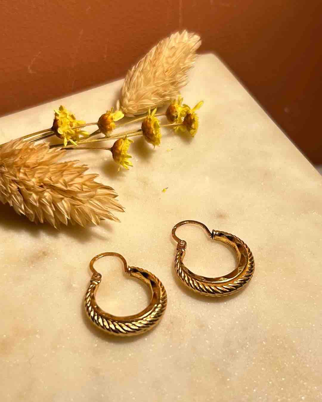 Pendientes de aro trenzados vintage de oro "Sandy"