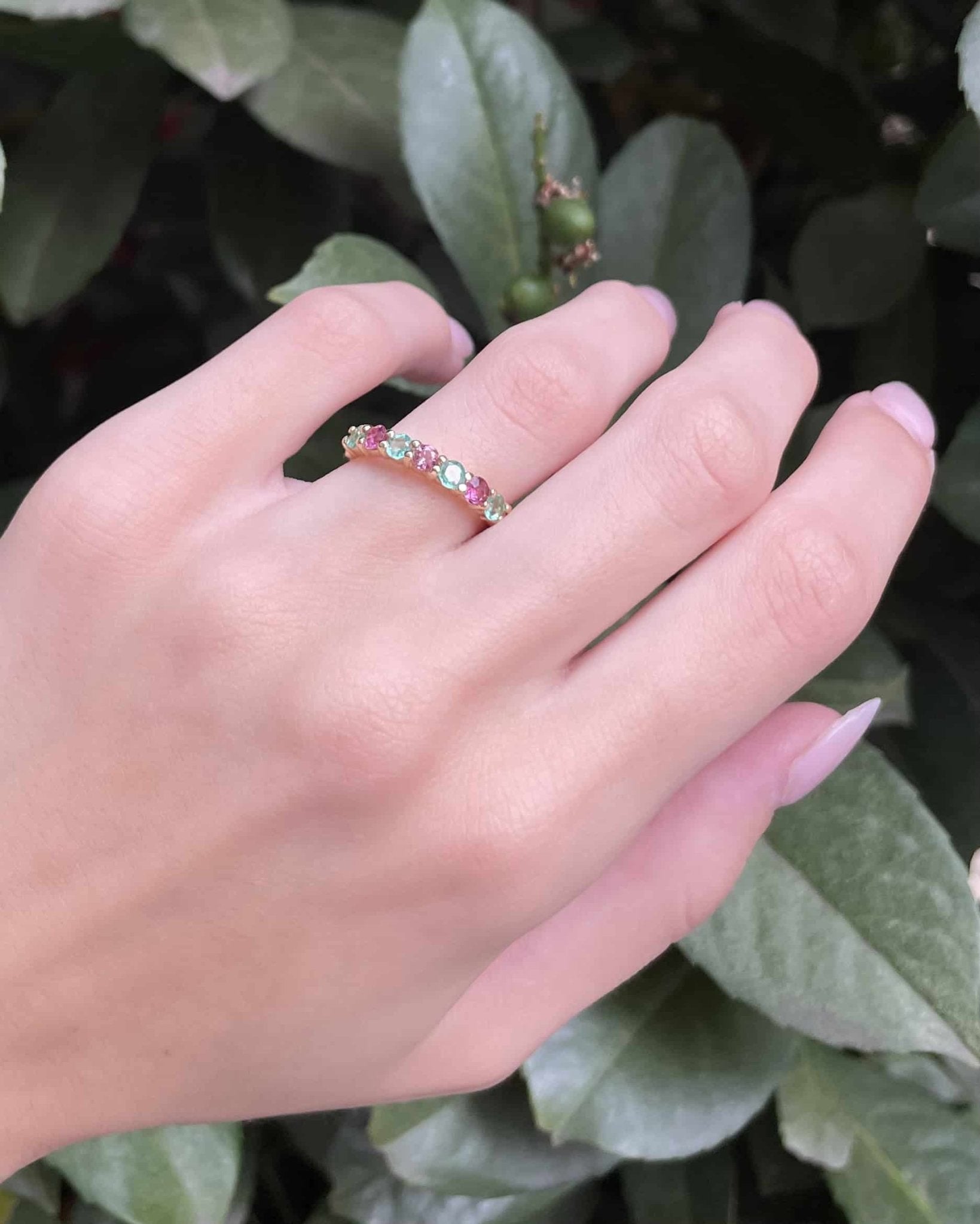 Demi Alliance 7 Tourmalines Roses et Vertes "Tammy" - Elliade Paris