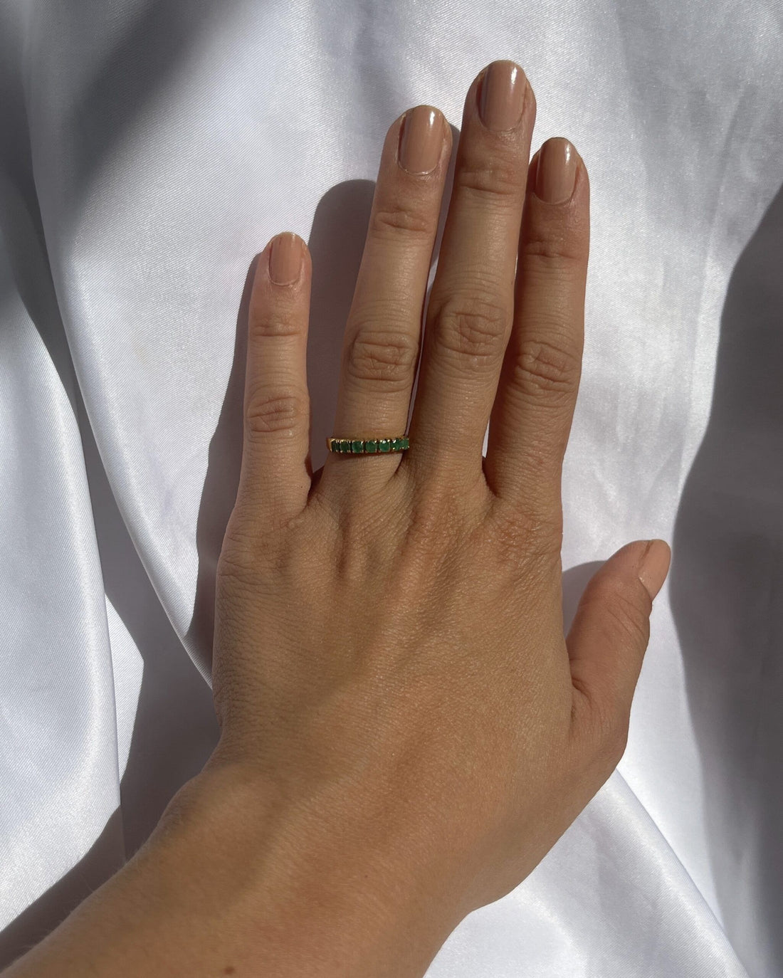 &quot;Lima&quot; emerald half wedding band