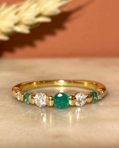 Demi Alliance Emeraudes &amp; Diamants &quot;Bertille&quot; - Elliade Paris