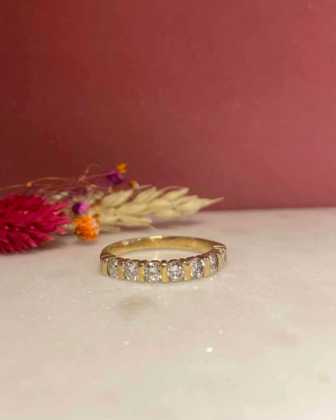 Demi - Alliance Vintage 7 Diamants 0.70 Carat &quot;Isaure&quot; - Elliade Paris