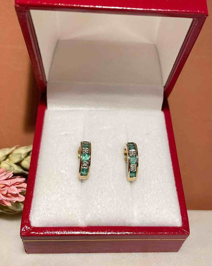 Demi - Créoles Rivière Emeraudes &amp; Diamants &quot;Darianne&quot; - Elliade Paris