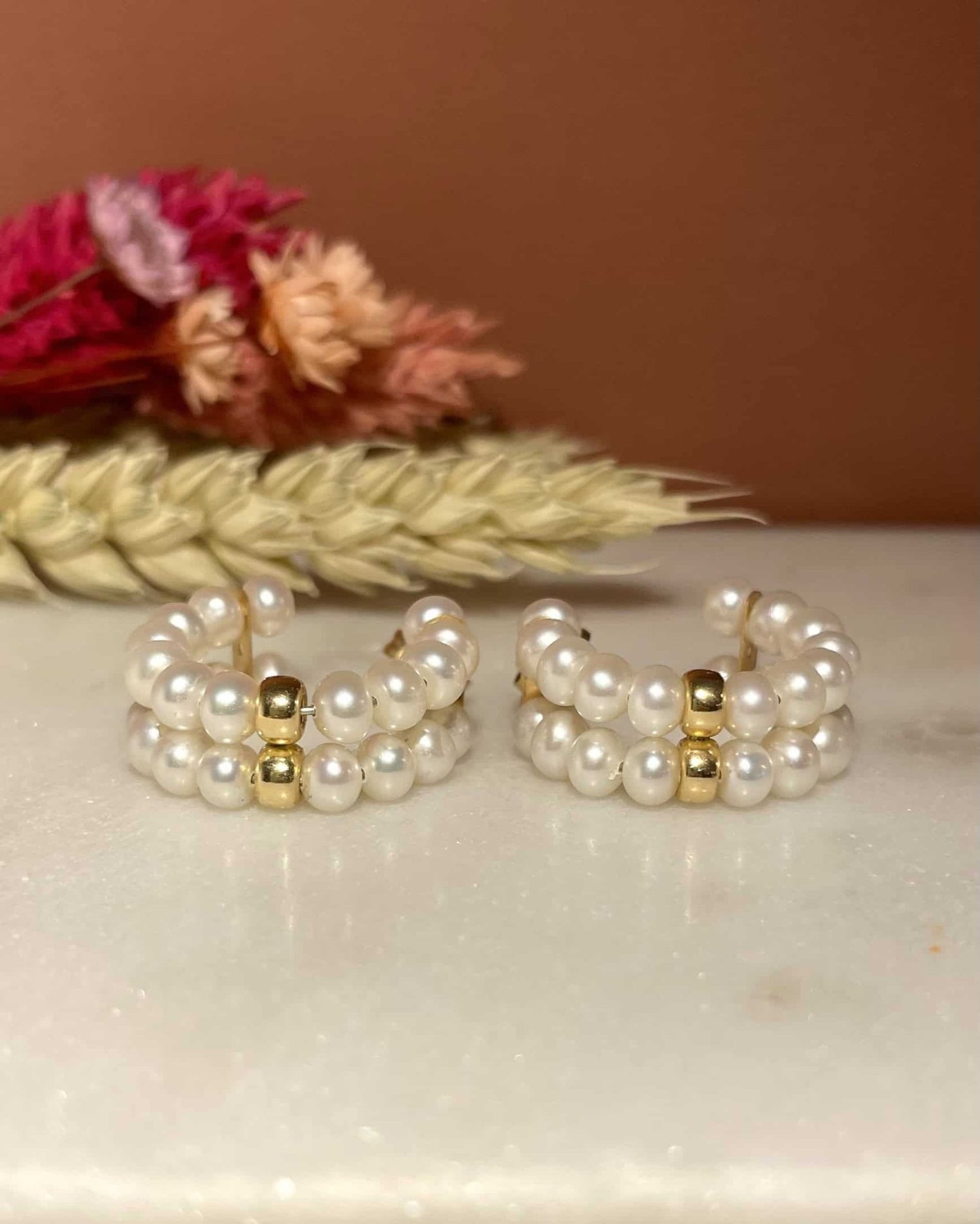 Demi Créoles Vintage 48 Perles &quot;Angelica&quot; - Elliade Paris