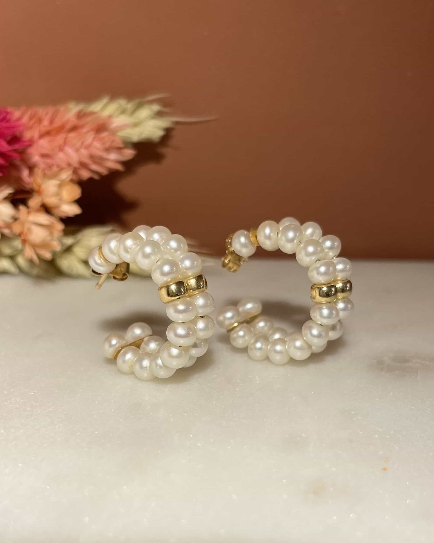Demi Créoles Vintage 48 Perles &quot;Angelica&quot; - Elliade Paris