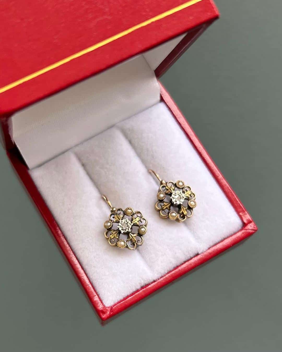 Pendientes vintage de ocho perlas y diamantes "Sonia"