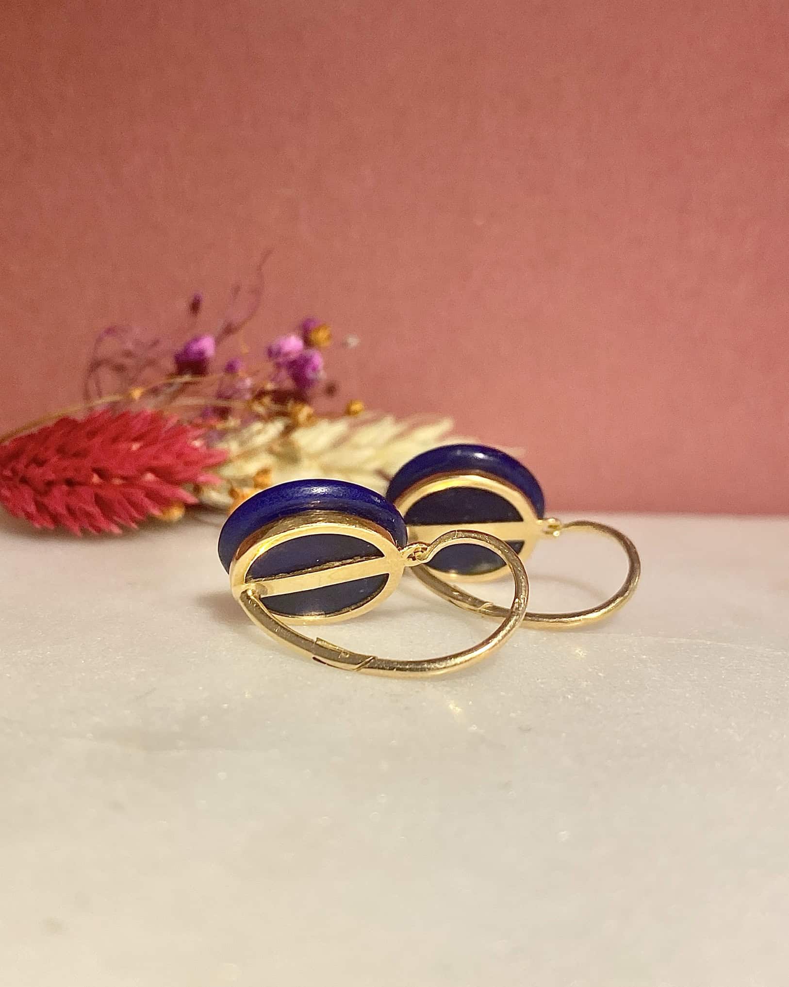 Dormeuses Art Déco Lapis Lazuli &amp; Diamants "Louison" - Elliade Paris