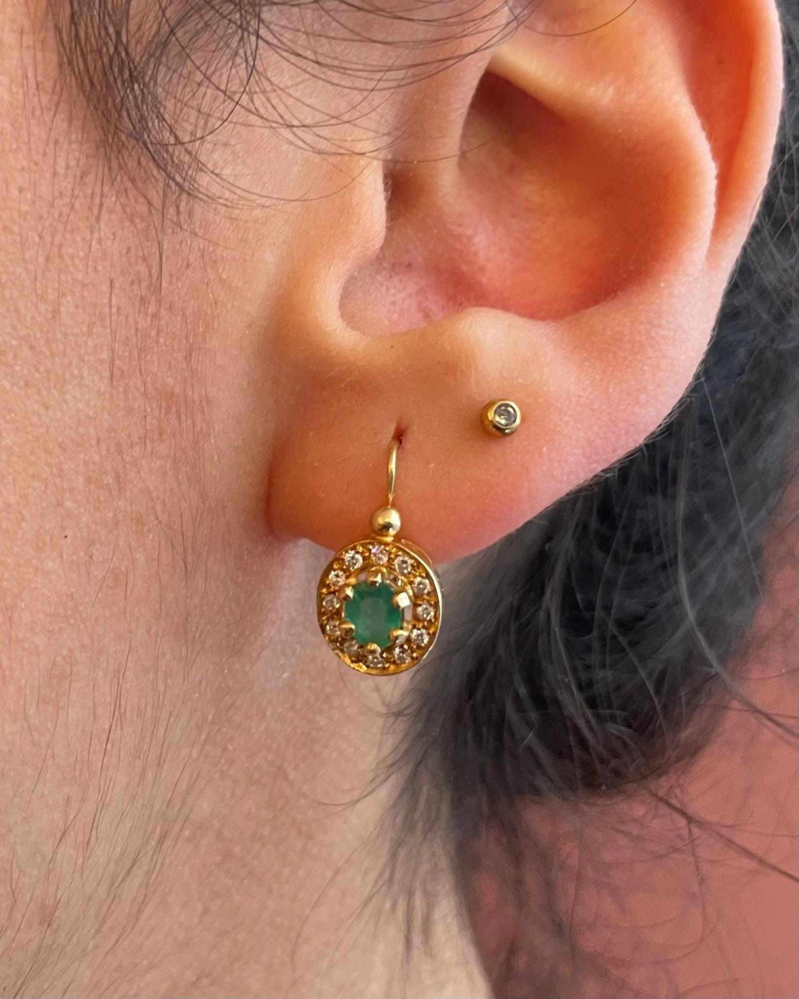 Dormeuses Vintage Émeraude &amp; Diamants "Rosa"