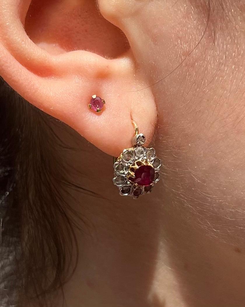 Dormeuses Marguerite Diamants &amp; Rubis &quot;Ingrid&quot;