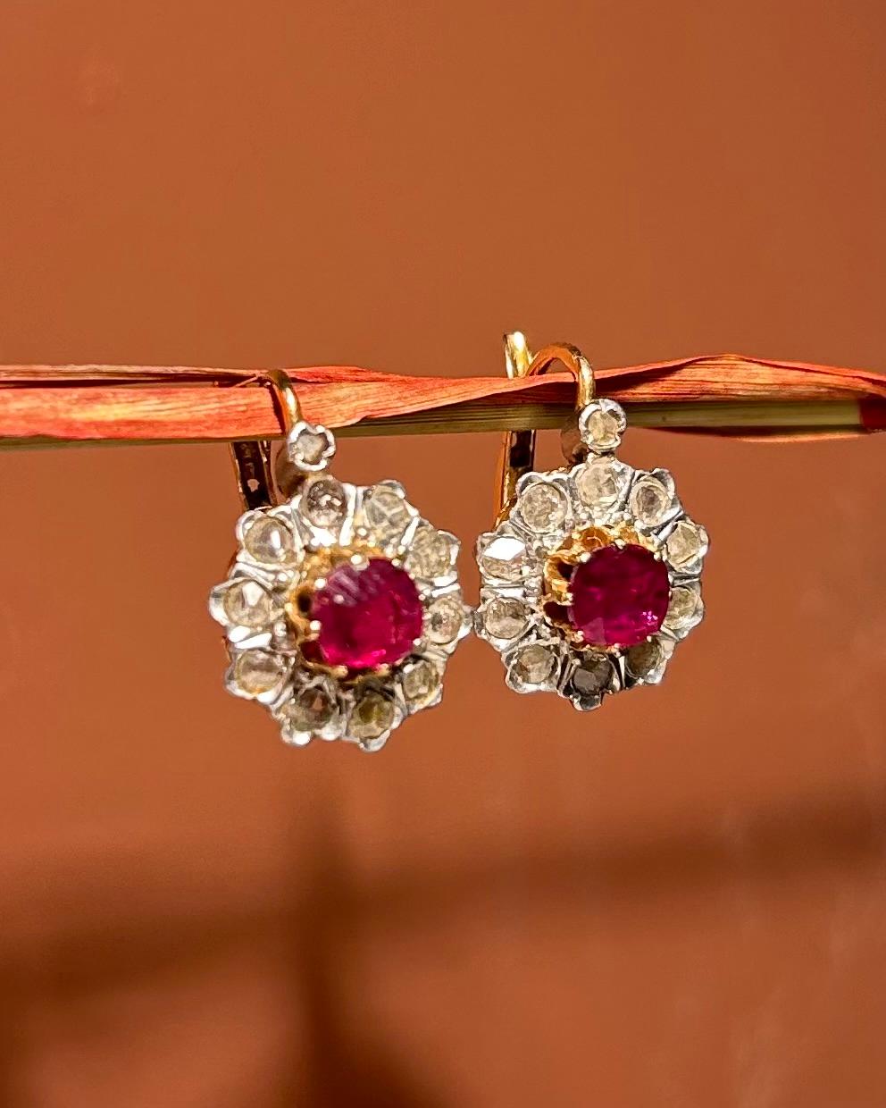 Dormeuses Marguerite Diamants &amp; Rubis &quot;Ingrid&quot;