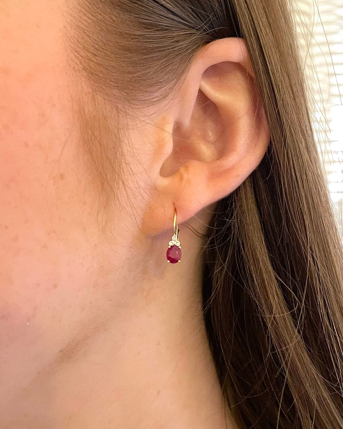 Vintage Ruby &amp;amp; Diamond &quot;Dalila&quot; Sleeper Earrings