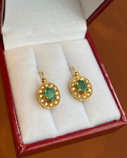 Dormeuses Vintage Émeraude &amp; Diamants "Rosa" - Elliade Paris